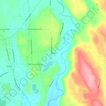 Mapa topográfico Hyland, altitud, relieve