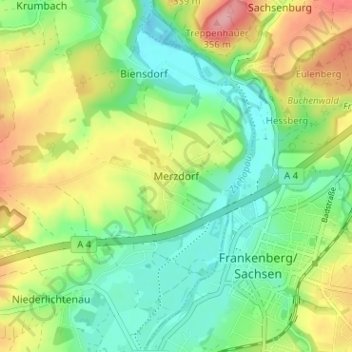 Mapa topográfico Merzdorf, altitud, relieve