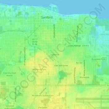 Mapa topográfico Sanlanta, altitud, relieve