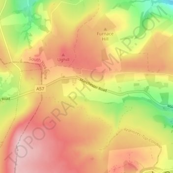 Mapa topográfico Hollow Meadows, altitud, relieve