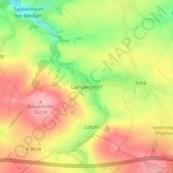 Mapa topográfico Lampersdorf, altitud, relieve