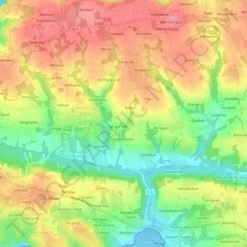 Mapa topográfico Pont Avalou, altitud, relieve