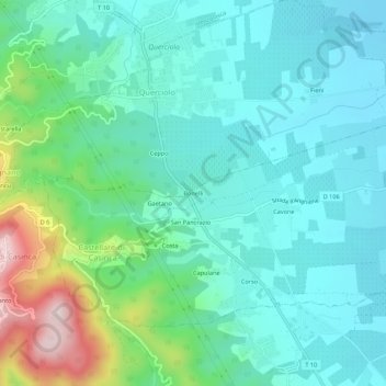 Mapa topográfico Bonelli, altitud, relieve