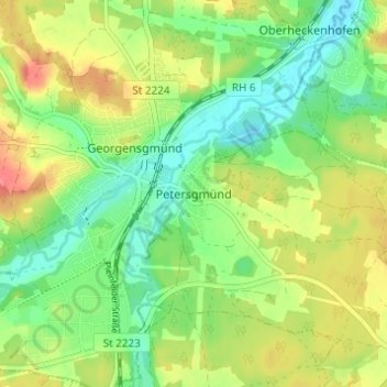 Mapa topográfico Petersgmünd, altitud, relieve