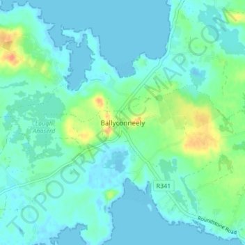 Mapa topográfico Ballyconneely, altitud, relieve