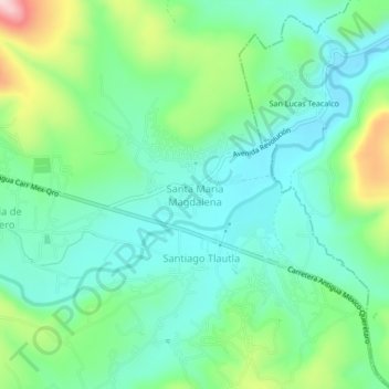 Mapa topográfico Santa María Magdalena, altitud, relieve