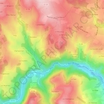 Mapa topográfico Le Tillot, altitud, relieve