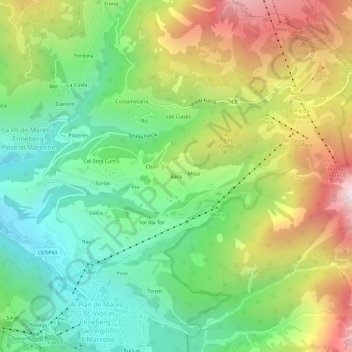 Mapa topográfico Rara, altitud, relieve