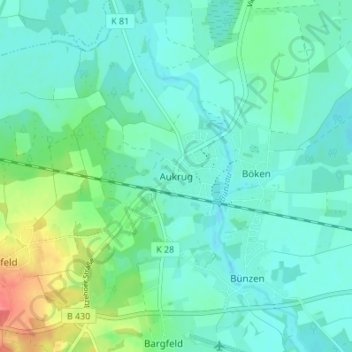Mapa topográfico Aukrug, altitud, relieve