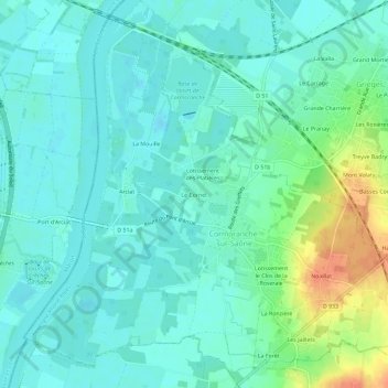 Mapa topográfico Le Cornet, altitud, relieve