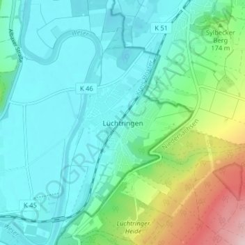 Mapa topográfico Lüchtringen, altitud, relieve