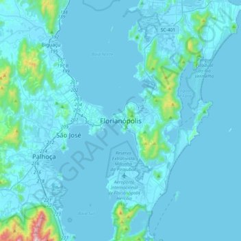 Mapa topográfico Florianópolis, altitud, relieve