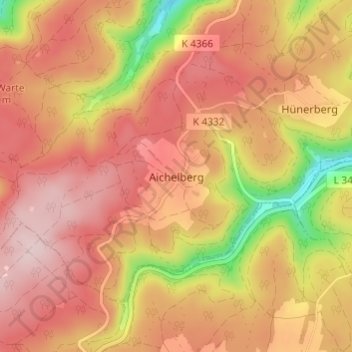 Mapa topográfico Aichelberg, altitud, relieve