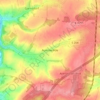 Mapa topográfico Auerswalde, altitud, relieve