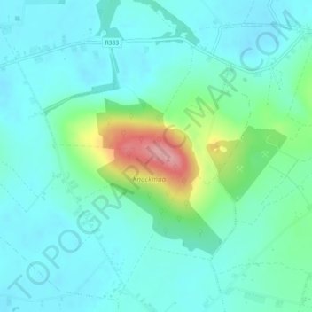 Mapa topográfico Knockma, altitud, relieve