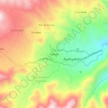Mapa topográfico Santiago, altitud, relieve