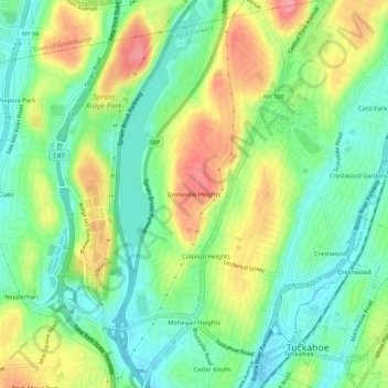 Mapa topográfico Bronxville Heights, altitud, relieve