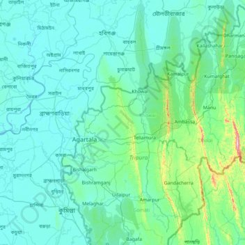 Mapa topográfico West Tripura, altitud, relieve
