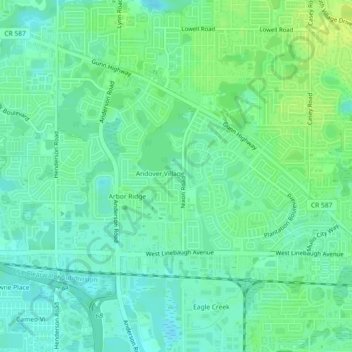 Mapa topográfico Andover, altitud, relieve