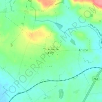 Mapa topográfico Thornton le Clay, altitud, relieve