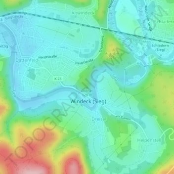 Mapa topográfico Dreisel, altitud, relieve