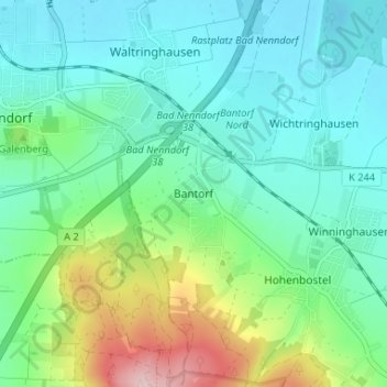 Mapa topográfico Bantorf, altitud, relieve