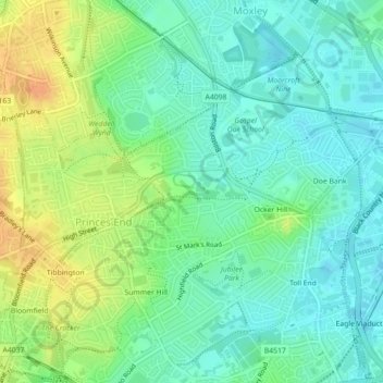Mapa topográfico Gospel Oak, altitud, relieve