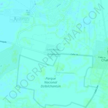 Mapa topográfico Dzibilchaltún, altitud, relieve