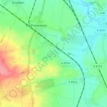 Mapa topográfico Stauda, altitud, relieve
