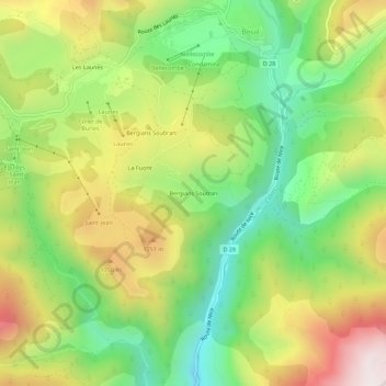 Mapa topográfico Bergians Soutran, altitud, relieve