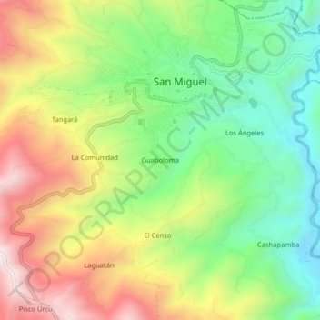 Mapa topográfico Guaboloma, altitud, relieve