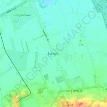Mapa topográfico Surwold, altitud, relieve