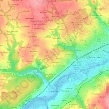Mapa topográfico Kergreis, altitud, relieve