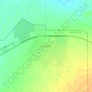 Mapa topográfico Jwaneng, altitud, relieve