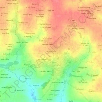 Mapa topográfico La Cour Sevin, altitud, relieve