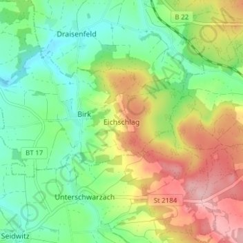 Mapa topográfico Eichschlag, altitud, relieve