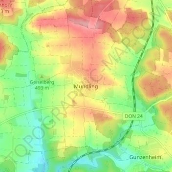 Mapa topográfico Mündling, altitud, relieve