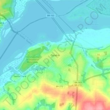 Mapa topográfico Guaira, altitud, relieve