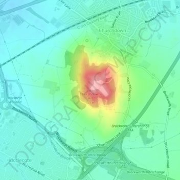 Mapa topográfico Churchdown Hill, altitud, relieve