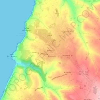 Mapa topográfico São João das Lampas, altitud, relieve