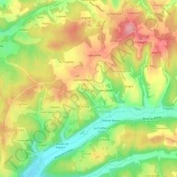 Mapa topográfico Combe du Rat, altitud, relieve