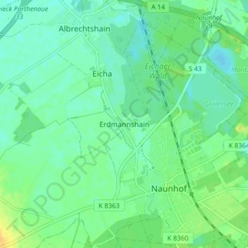 Mapa topográfico Erdmannshain, altitud, relieve