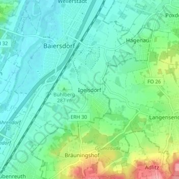 Mapa topográfico Igelsdorf, altitud, relieve