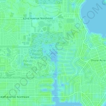 Mapa topográfico Middle Tampa Bay, altitud, relieve