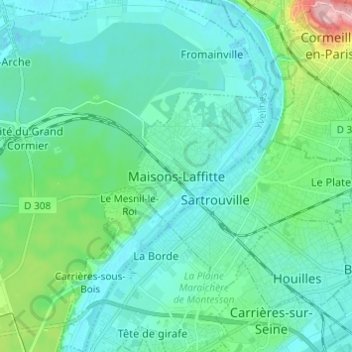 Mapa topográfico Maisons-Laffitte, altitud, relieve