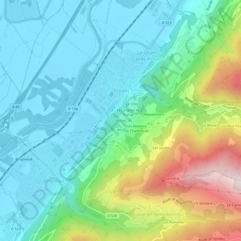 Mapa topográfico Pichat, altitud, relieve