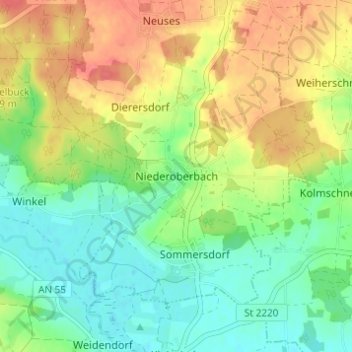 Mapa topográfico Niederoberbach, altitud, relieve