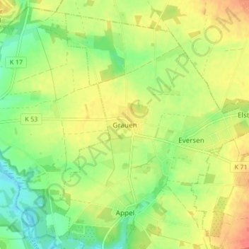 Mapa topográfico Grauen, altitud, relieve