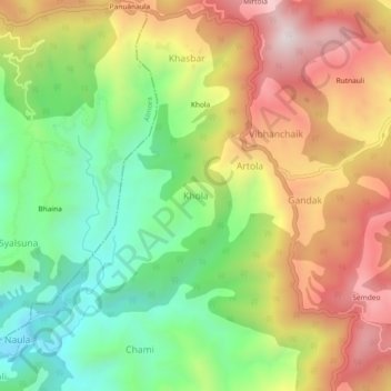 Mapa topográfico Khola, altitud, relieve