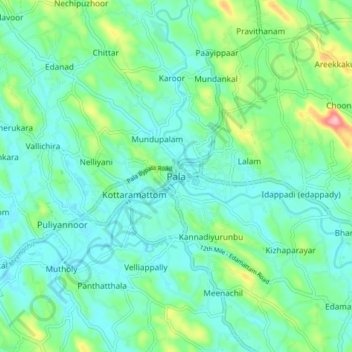 Mapa topográfico Pala, altitud, relieve